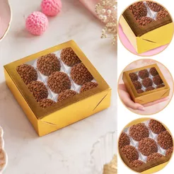 10~50 CAIXA LAMINADA C/ VISOR (09 DOCES) 4x12x12 cm OURO 4671 (CHOCO)