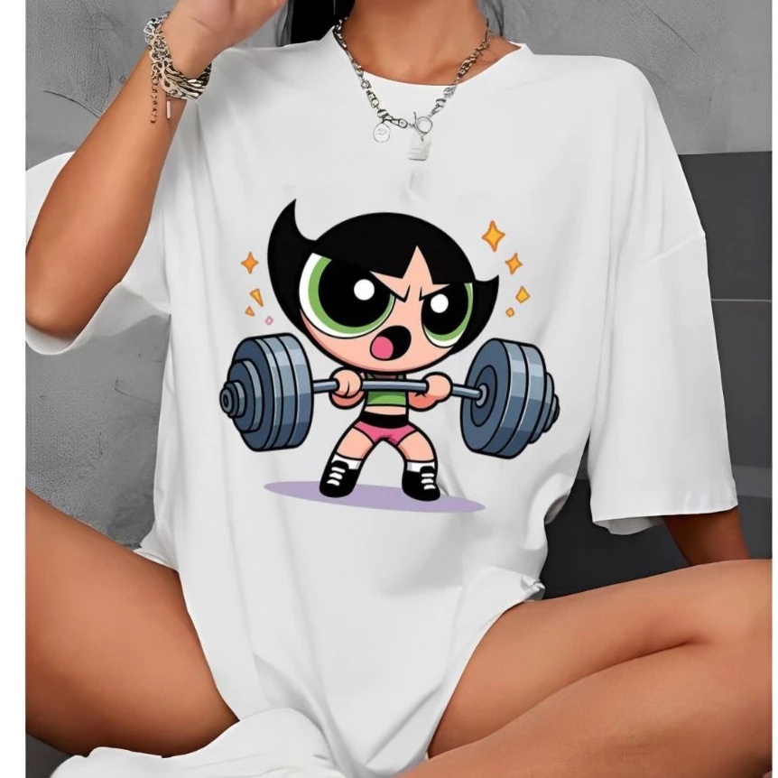 Camiseta Feminina Oversized Meninas Poderosas Academia Treino Algodão Penteado 30.1