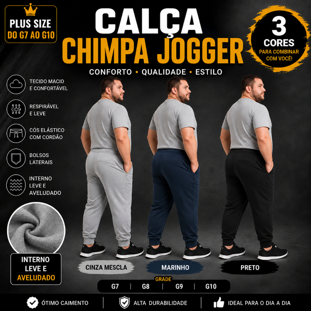 Calça Masculina Plus Size Confortável Esporte Academia Passeio (G7-G8 e-G10)