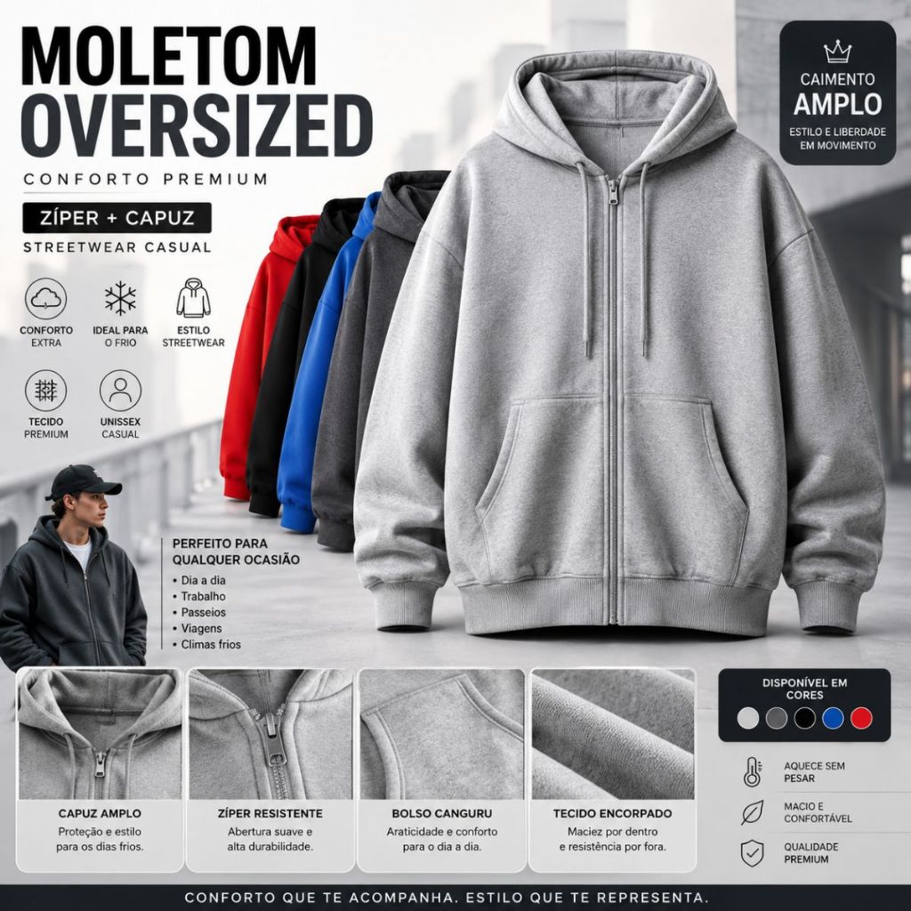 Moletom com Zíper Masculino Liso Blusa de Frio Básica para Inverno e Meia Estação Flanelado Capuz