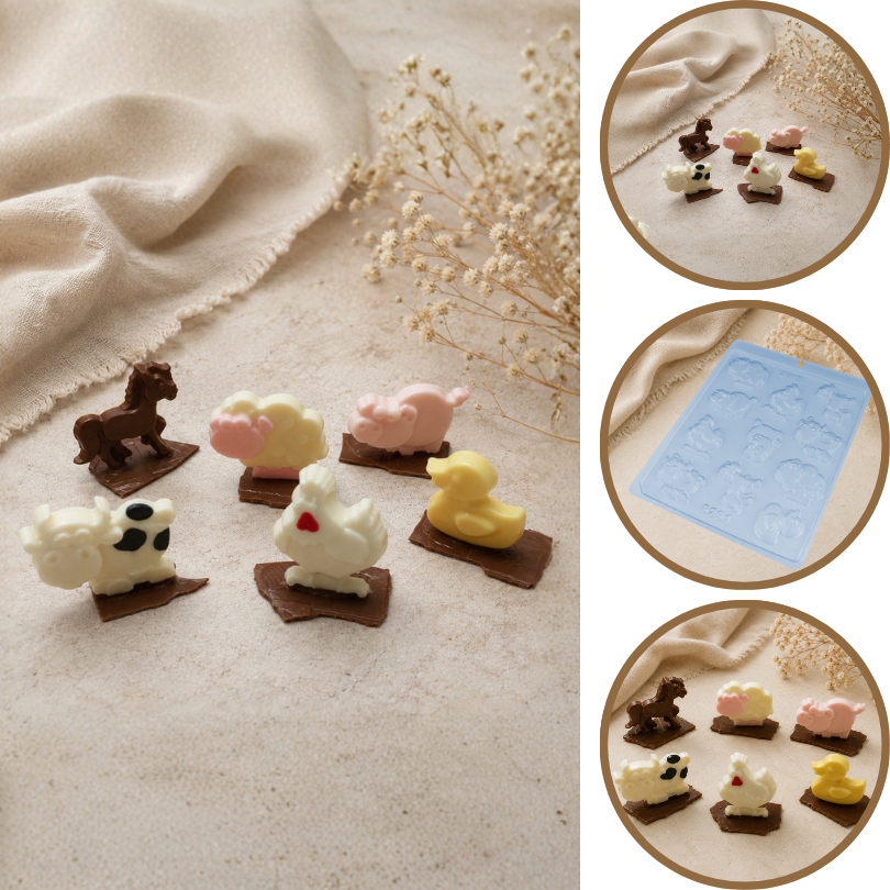 1~10 Forma Simples Animais Da Fazenda 9291 - (E7) em Acetato BWB Para Bombom e Doces de Chocolate. (CHOCO)
