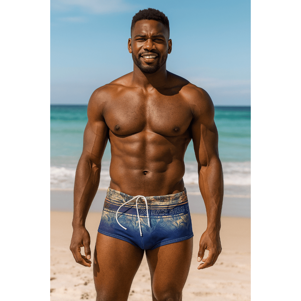 Sunga Boxer Masculina Estampada Praia Piscina com Forro e Cordão Ajustável