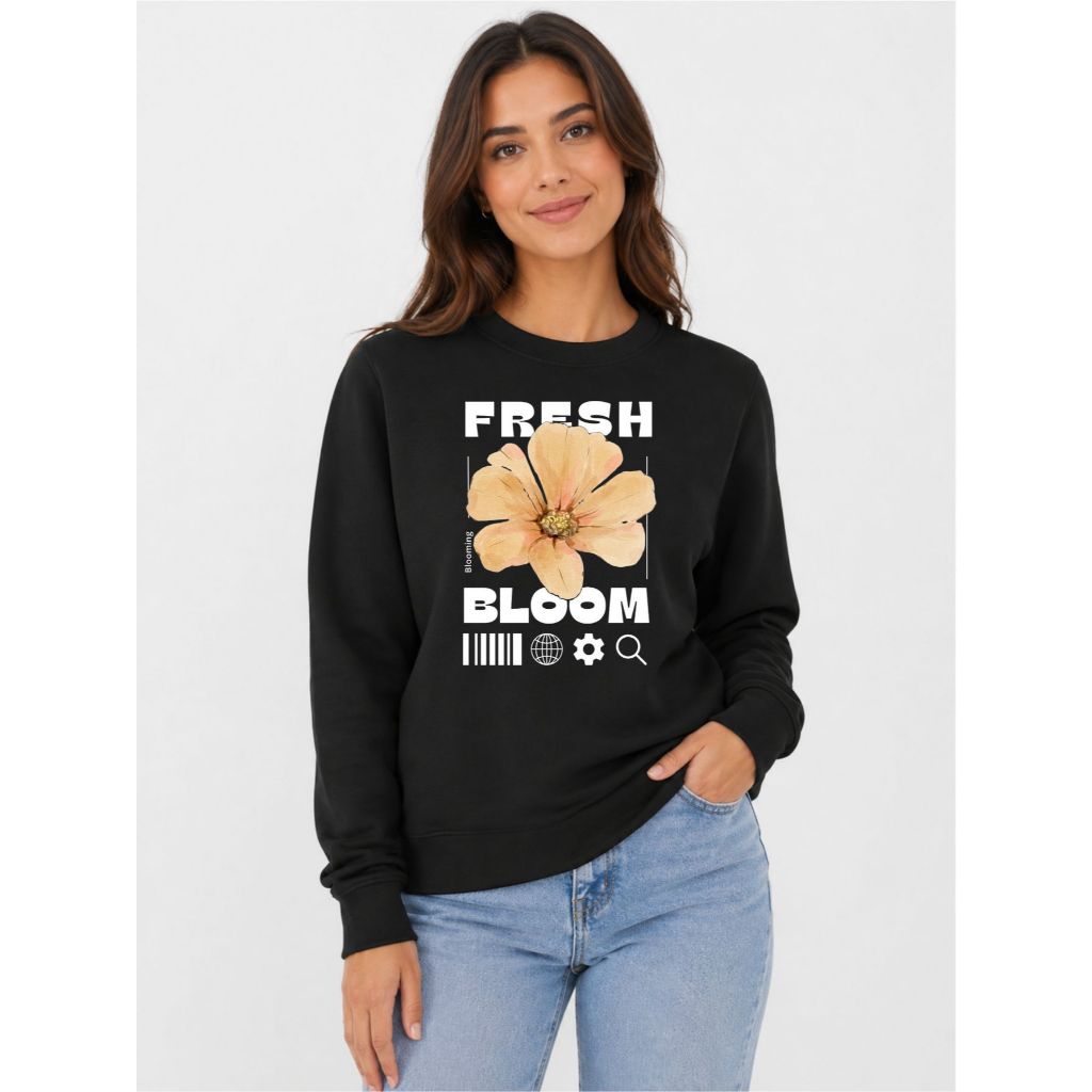 Blusa Abrigo Moletom Inverno Estampa Floral Fresh Bloom Sem Capuz Feminina