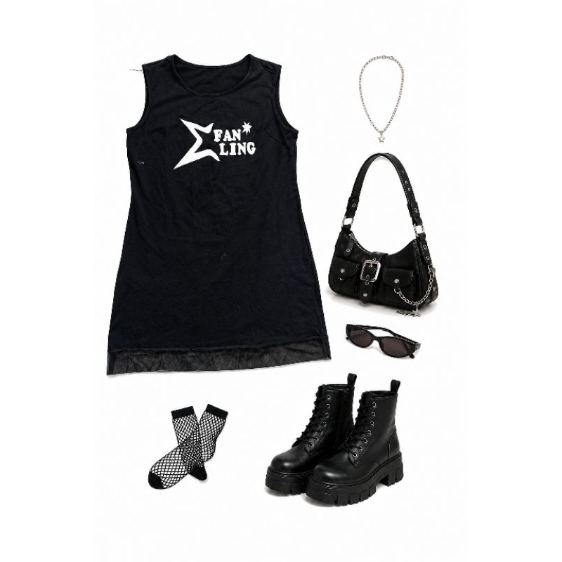 Vestido Preto Curto Feminino Casual Soltinho Com Tule Fan Ling Tam G