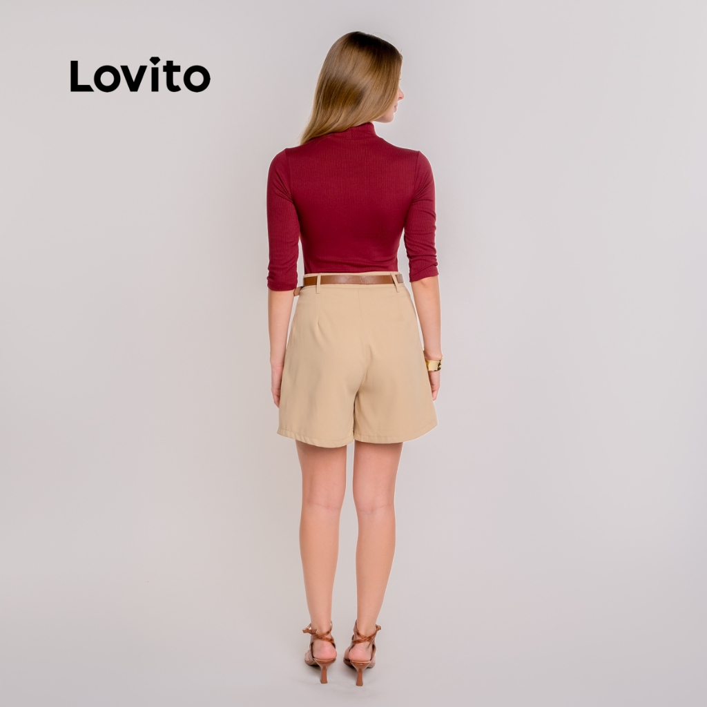 Lovito Blusa Gola Alta Casual Feminina Manga 3/4 Moda Feminina BLB17451775 · foto 2
