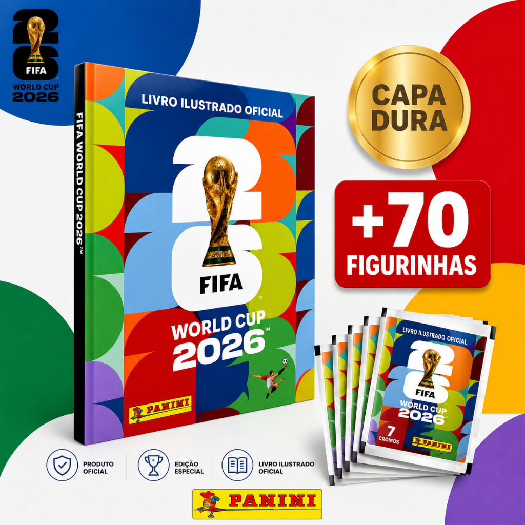 Álbum Copa do Mundo 2026 Capa Dura Ouro e Prata + 105  Figurinhas (15 Envelopes) Oficial Panini - Envio Rapido
