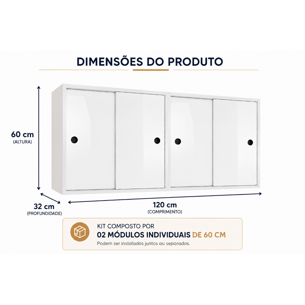 Armário Lavanderia Suspenso 4 Portas De Correr Multiuso Aéreo Organizador 120cm Filó Luxo — imagem 2 de 2