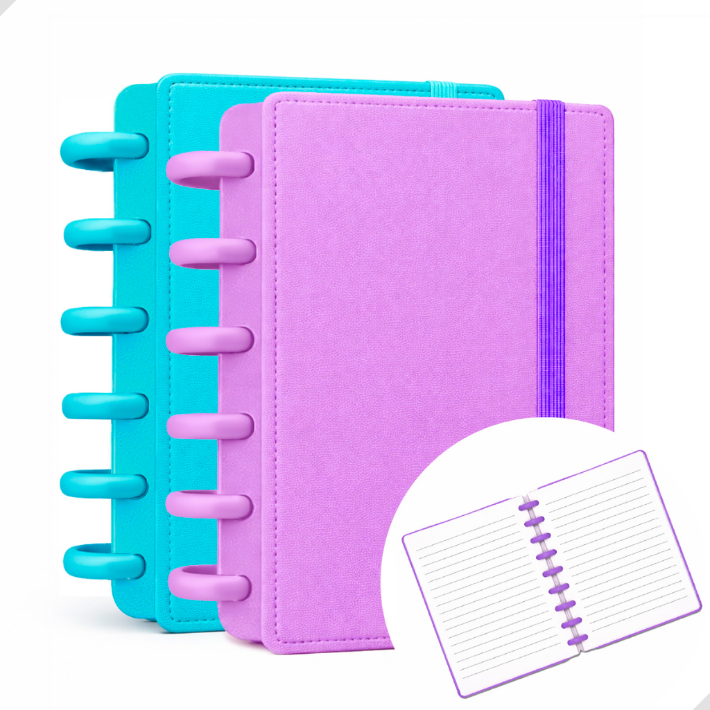 Kit 2 Caderno Inteligentes A6 Pequeno 6 Discos Capa Dura Com 80 Folhas 80g/m²  Reposicionáveis