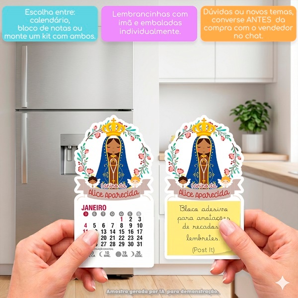 MÃEZINHA DO CÉU APARECIDA MINI CALENDÁRIO OU BLOCO DE RECADOS PERSONALIZADO