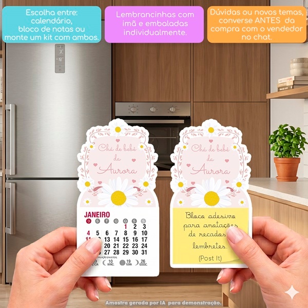 MARGARIDAS CALENDÁRIO OU BLOCO DE RECADO CHÁ DE BEBÊ ARTIGO DE FESTAS LEMBRANCINHA DE ANIVERSÁRIO