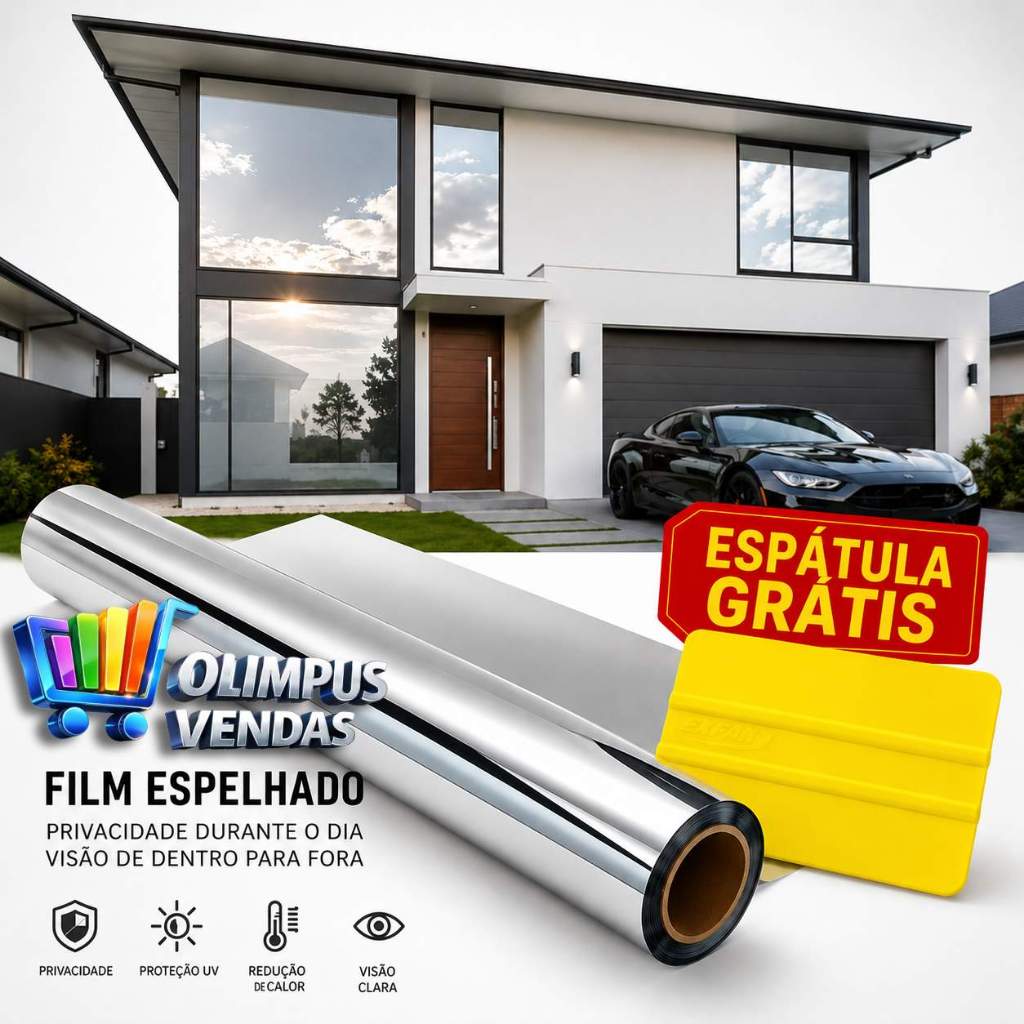 Película Insulfilm Espelhada Prata Profissional Redução de Calor UV