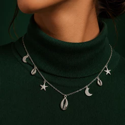 Choker Prata 925 com Pingentes do Mar Sofisticada e Moderna