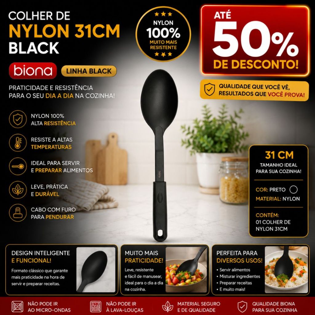 Colher De Nylon 31Cm Black Biona