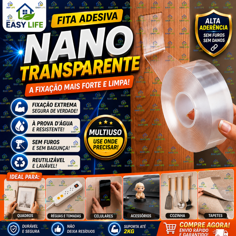 Fita Dupla Face 1M/3M/5M Extra Forte Transparente Adesiva Cola Parede Móvel Porta