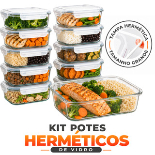 Kit Conjunto de Potes de Vidro 640ml Para Marmita Fitness Forno Microondas Airfryer Pote …