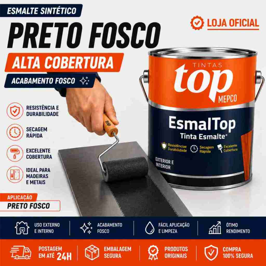 Esmalte Sintético Preto Fosco 900ml MEPCO para Madeira, Metal e Portões - Alta Proteção
