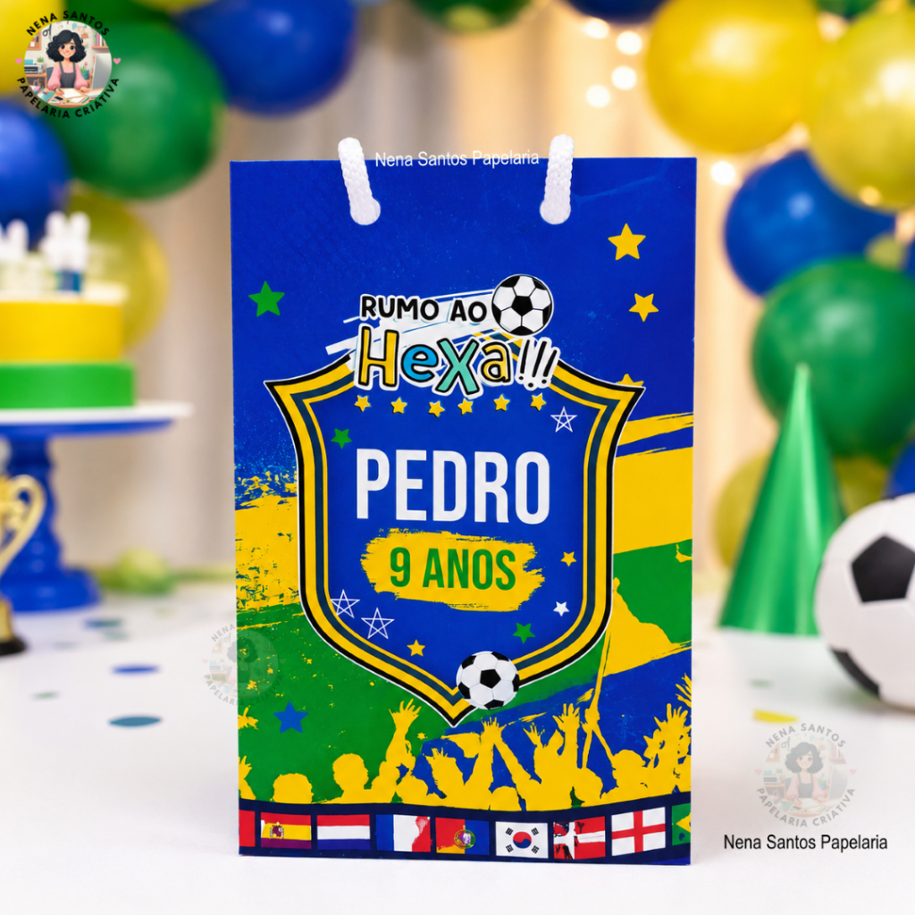 Sacolinhas BRASIL COPA DO MUNDO Personalizadas (PEGUE E MONTE) Lembrancinhas Futebol Brasil Copa