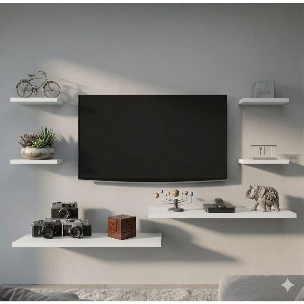 Rack suspenso para quartos e salas com 6 Prateleiras para TV de 60 50 42 e 32 polegadas.