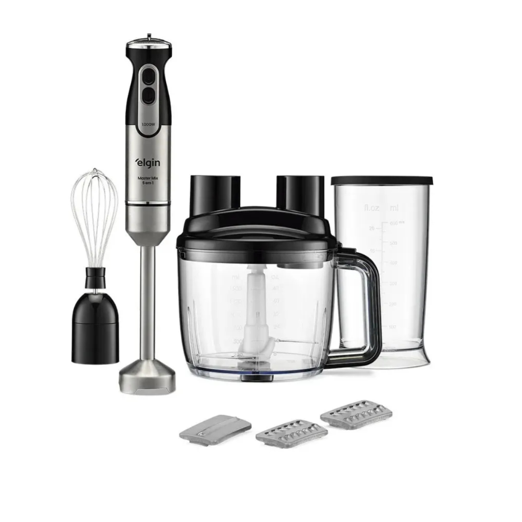 Mixer Master Mix 5 Em 1 Elgin 1.000w 110v 5 Funções Turbo com Copo Fouet Fatiador e Ralador Prateado
