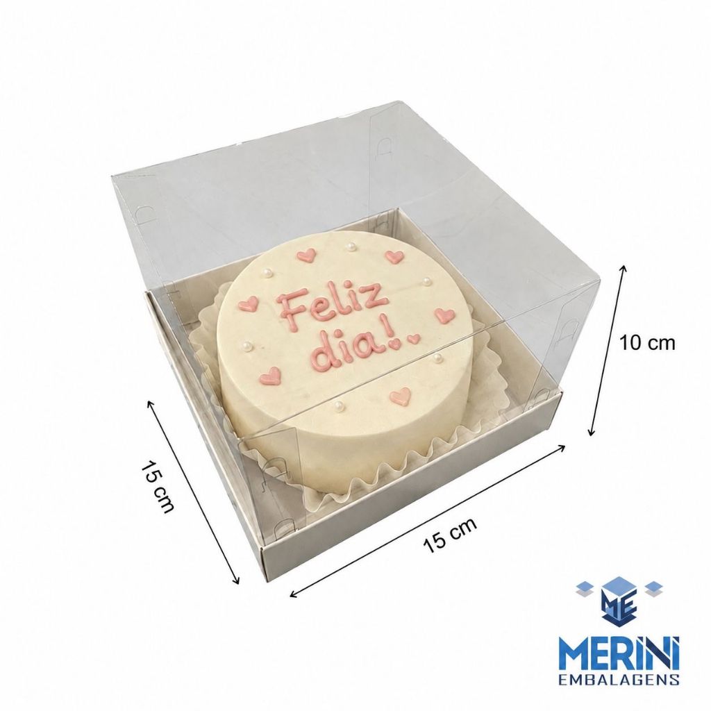 CAIXA BENTÔ CAKE MINIBOLO 15X15X10 CM ACETATO - 10 UNIDADES
