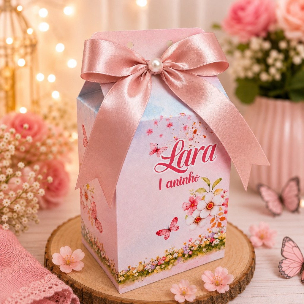 Kit Caixinhas Milk Personalizada - Lembrancinhas de Festa (Jardim das Borboletas) Rosa