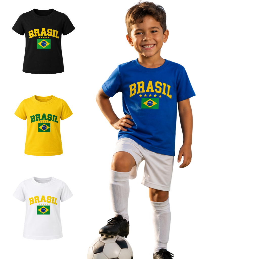 Camiseta Brasil Infantil Copa do Mundo Logo Unissex Masculina e Feminina Futebol Kids