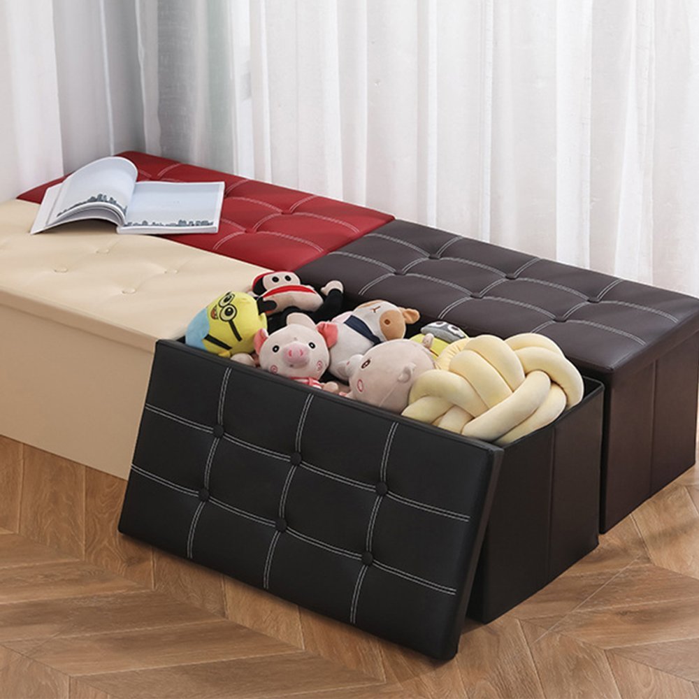 PUFF BAU TECIDO TIPO COURO ORGANIZADOR PORTA OBJETO QUARTO DECORATIVO QUALIDADE CASA PENTEADEIRA