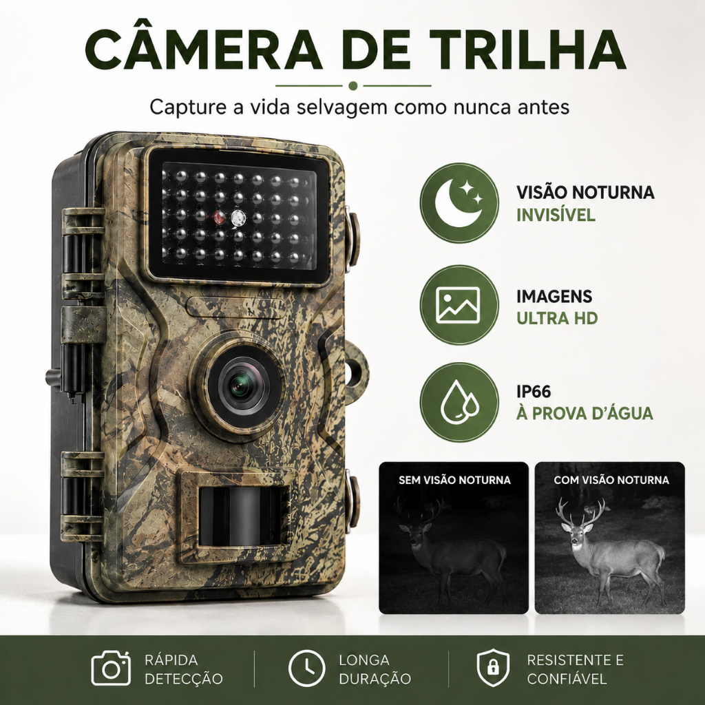 Câmera de Trilha 16MP 1080P com Visão Noturna - Grava Vídeos e Tira Fotos, Detecção de Movimento para Caça