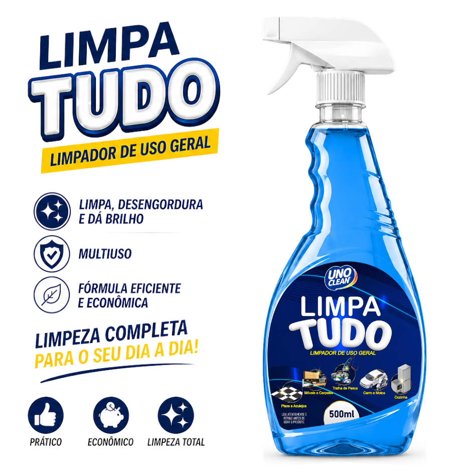 Espuma LIMPA TUDO 500ml Limpeza Cozinha Carro Desengraxante Sofá Carpete Bolsa Tênis Piso Azulejo