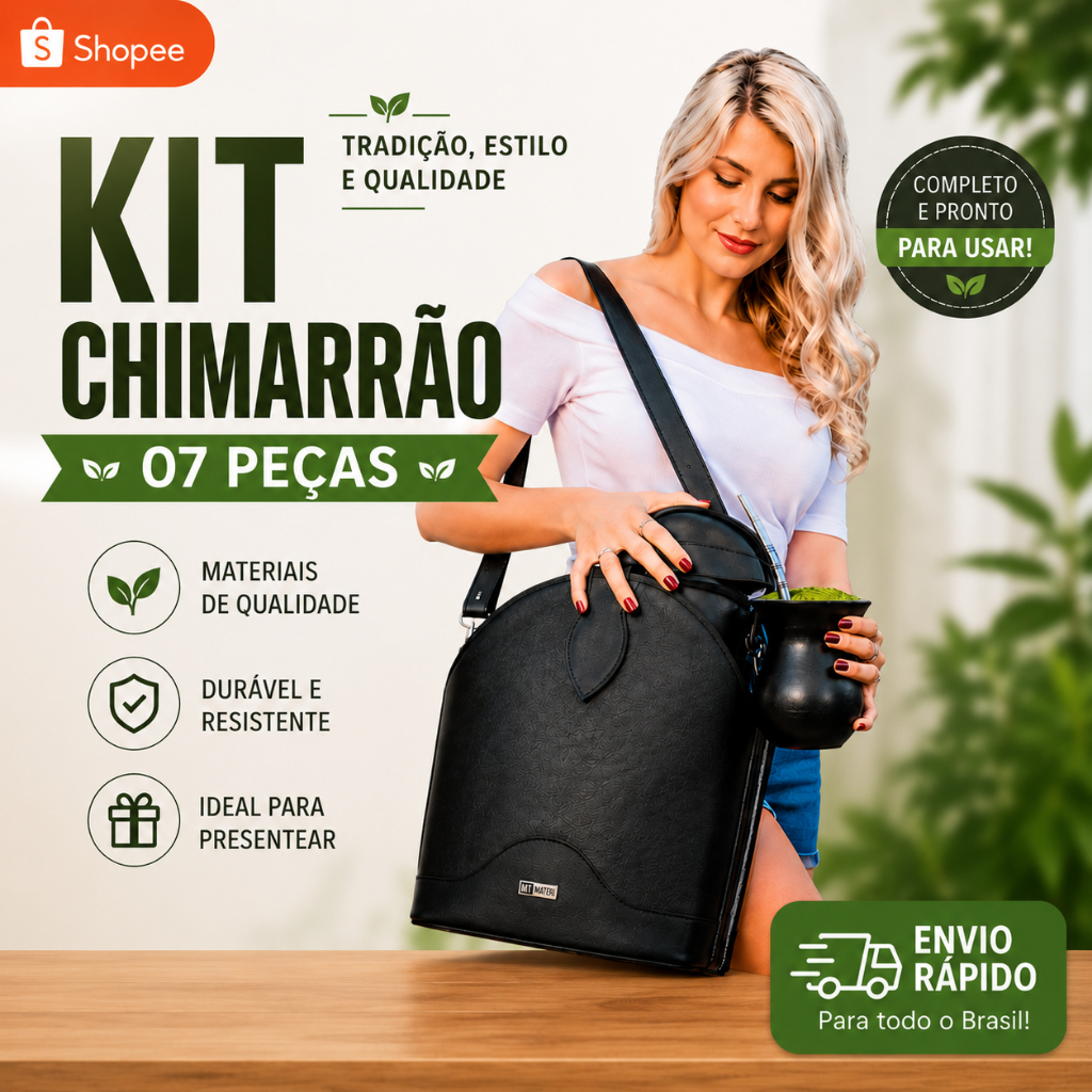 Kit Mateira Chimarrão 07 peças com Tapa Erva - Porta Erva- Termolar 1.8L - Bomba Inox - cuia Inverno Mate Preto