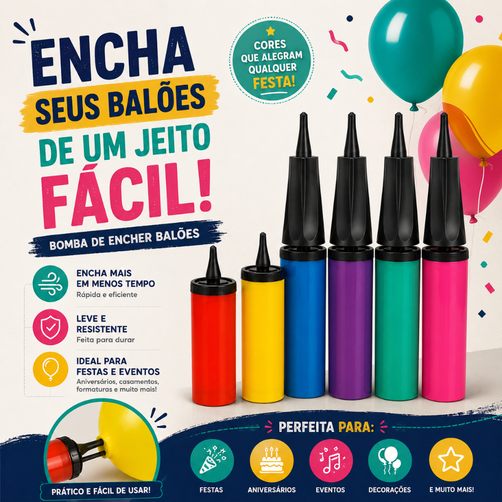 Bomba De Ar Inflador Manual para Inflar Encher Balão Bexiga Balões Bubble