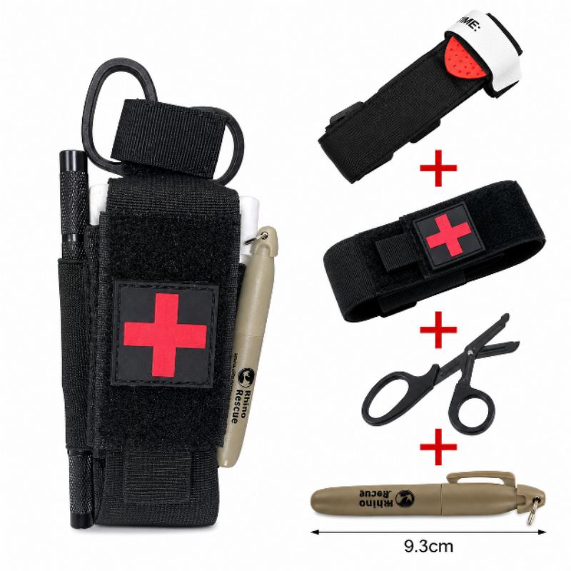 Kit Torniquete completo- Torniquete haste metálica + Tesoura ponta romba + Marcador permanente+Suporte de torniquete