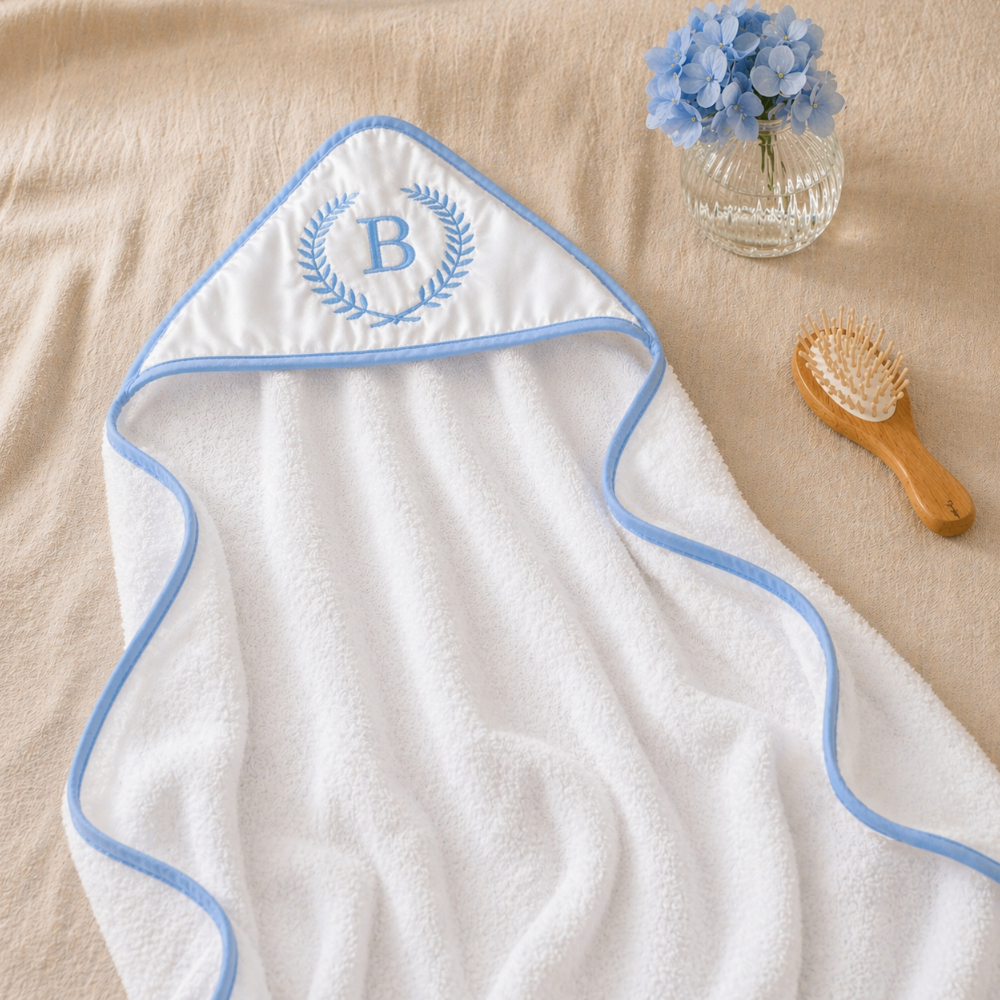 Toalha De Banho Bebê Personalizada com Capuz 100% Algodão Bordada Macia Banho Bebê Menino