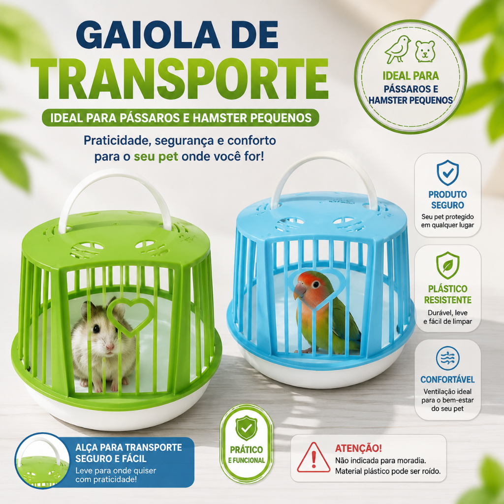 Mini Gaiola Transporte Para Pequenos Pets Hamster Passaros Roedores Portatil