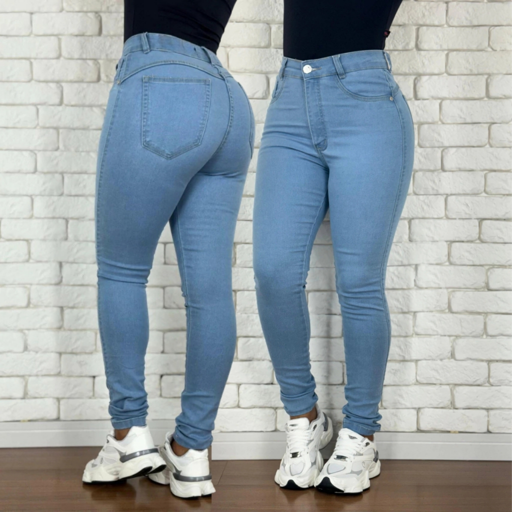 Calça Preta Jeans Feminina Skinny Elastano Empina Bumbum