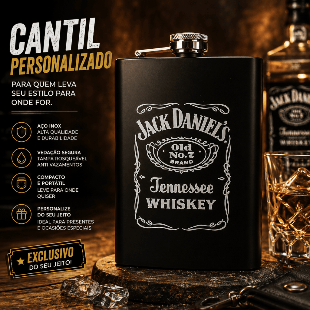 Cantil Porta Bebida De Bolso Inox de 207 ml Para Whisky Vodka Personalizado