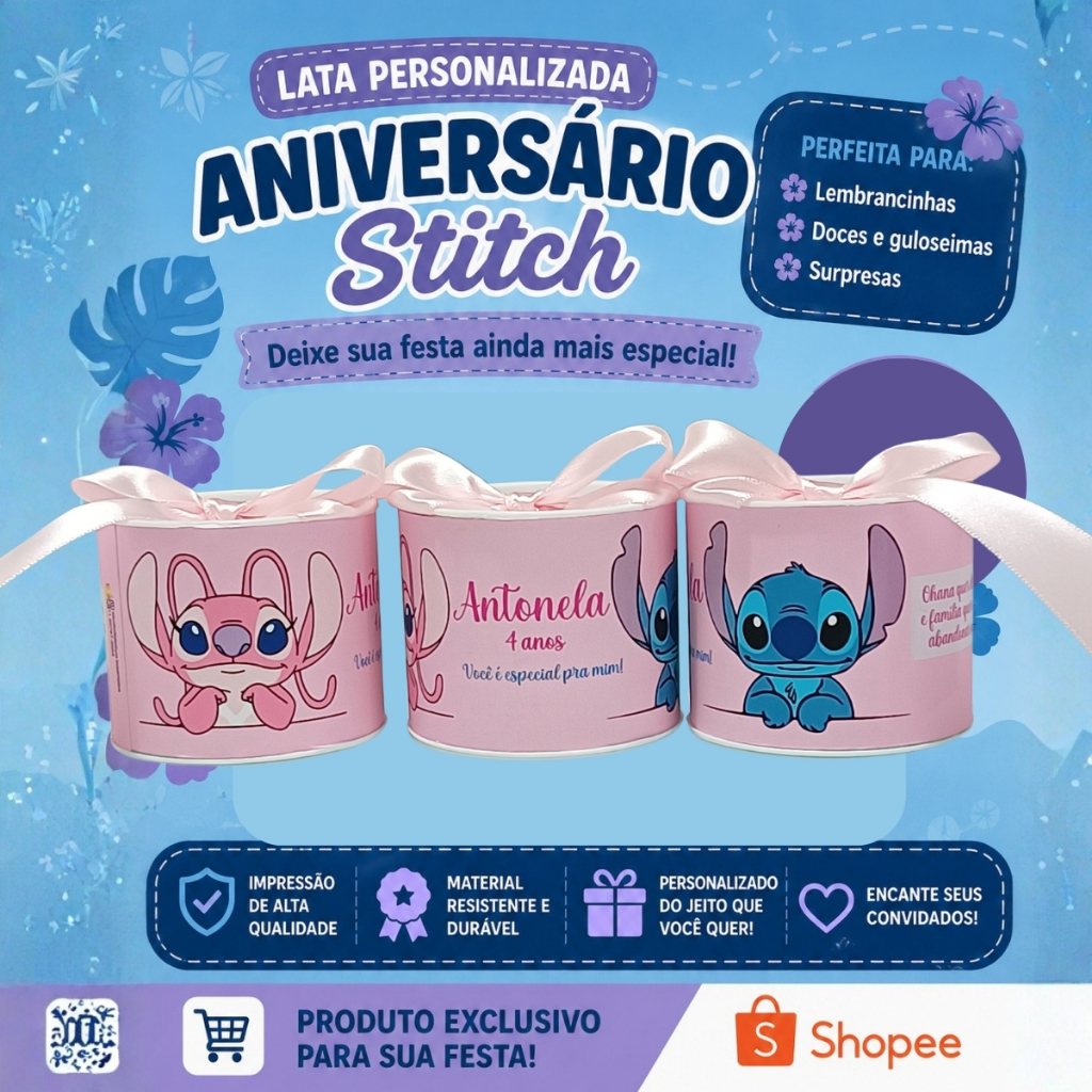 Mini Tubolata Personalizada 5x6 | Lembrancinha Stitch Festa Infantil, Chá de Bebê e Maternidade | Diversos Temas