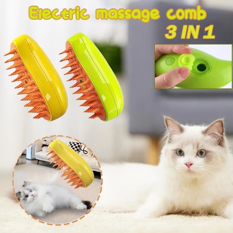 Escova Manga A Vapor 3 Em 1 Autolimpante Para Massagem De Cães E Gatos De Estimação Remoção De Pêlos Removedor De Pêlos