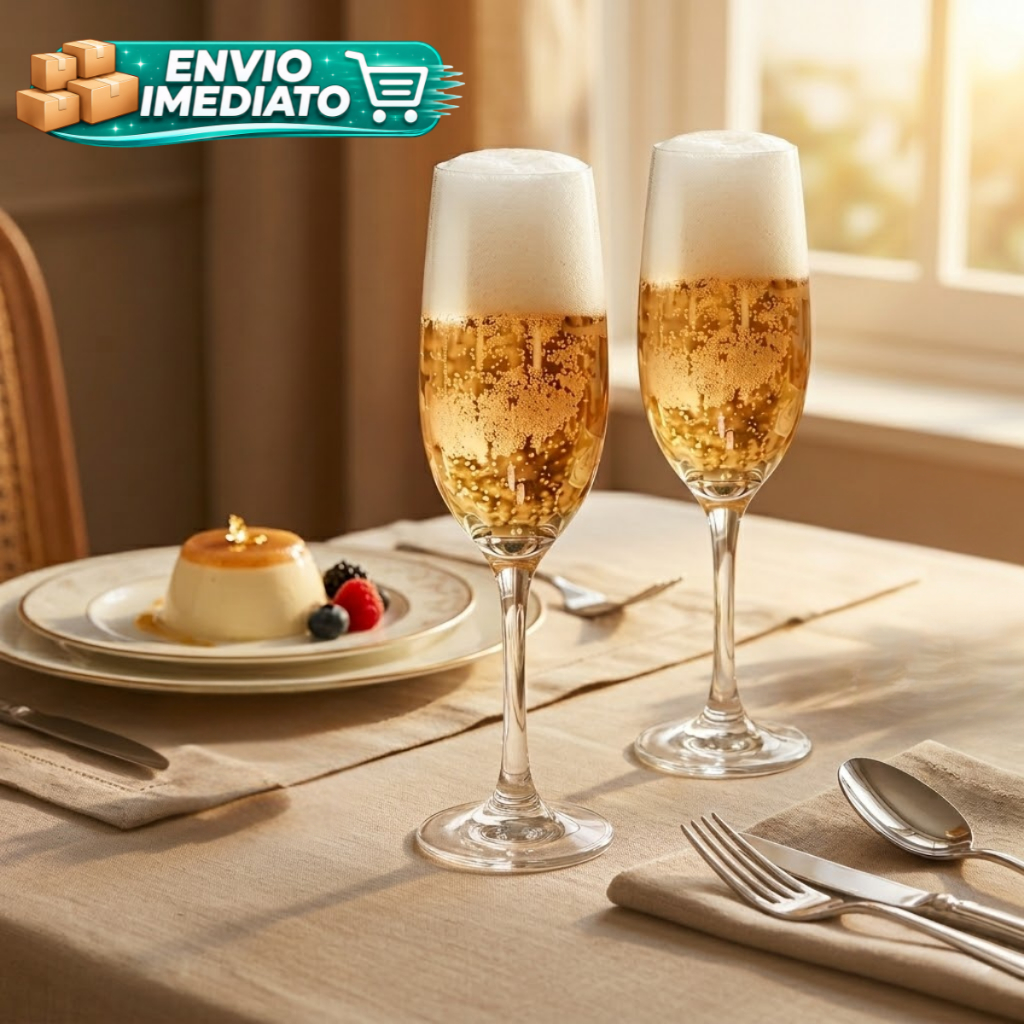 Conjunto Jogo 2 Taças Vidro Luxo Champagne Champanhe Vinho Tinto Festas Restaurantes 200Ml Casutil