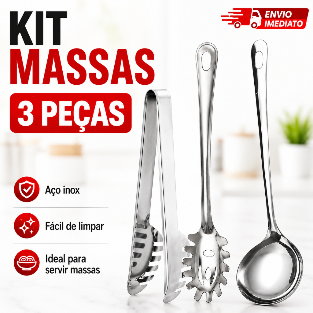 Pegador Universal de Massas Concha 3 Peças Kit Massas Macarrão Molho Cozinha Macarronada Multiuso