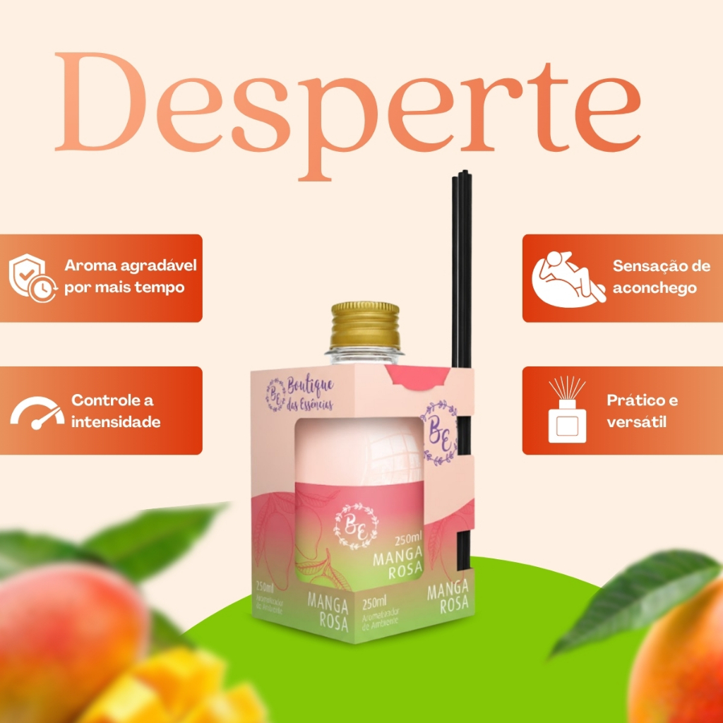 Kit 9 Aromatizador Ambiente 250ml Varetas BE Manga Rosa Difusor Ambiente