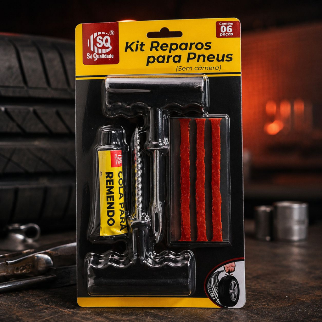 Kit Reparo de Pneu Macarrão 6 Peças Profissional Carro Moto Emergência Envio Rápido