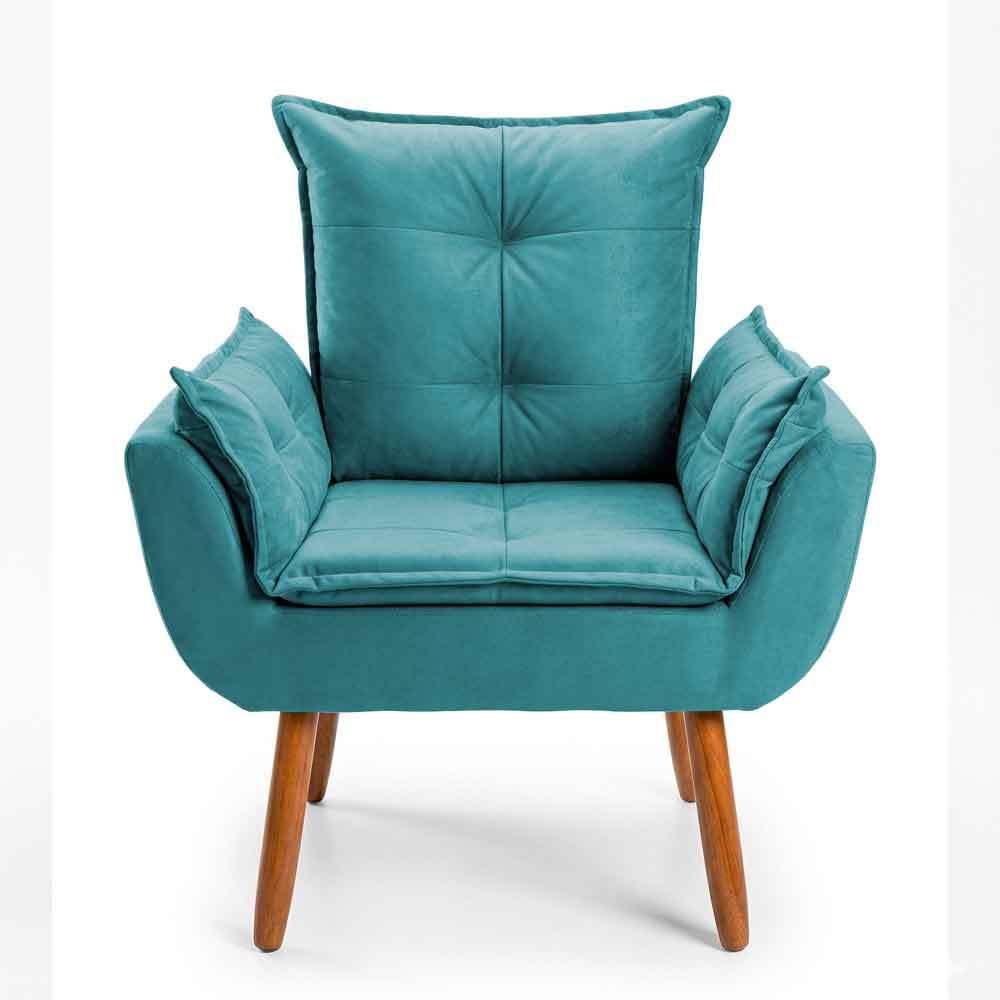 Poltrona Decorativa Pés Palito Suede Azul Tiffany/Turquesa