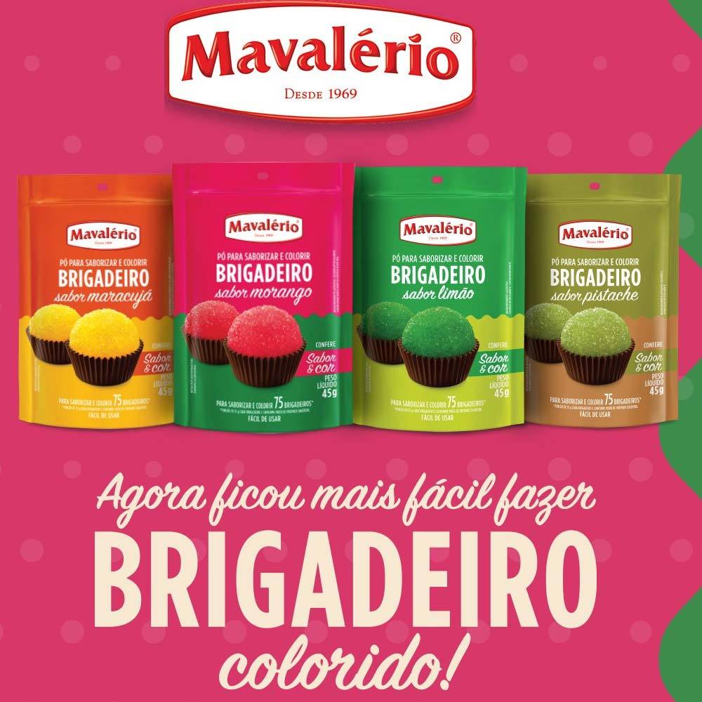Kit 4 Unidades Pó para Saborizar e Colorir Brigadeiro 45g cada - Mavalério Limão, Maracujá, Pistache e Morango