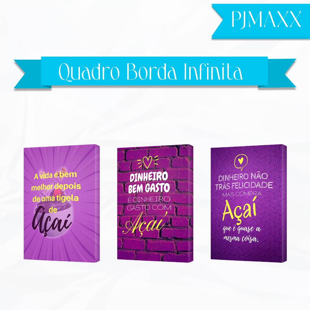 Quadro Decorativo Borda Infinita Canva Açai Sorte Doces Fruta Roxo Verde Natureza Loja Sala Cozinha