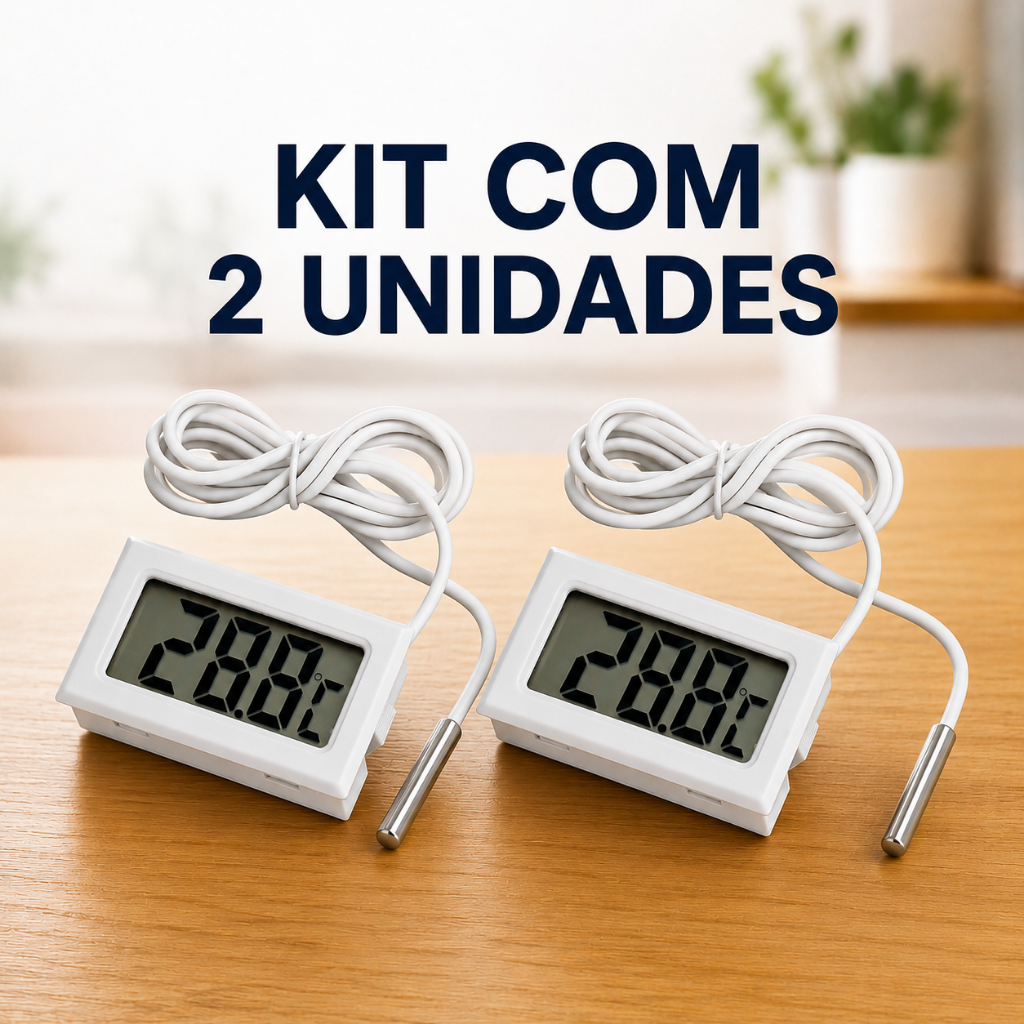 Kit 2 Termômetro Digital Freezer Aquário Chocadeira Sonda Inox Cor Branco Alta Precisão