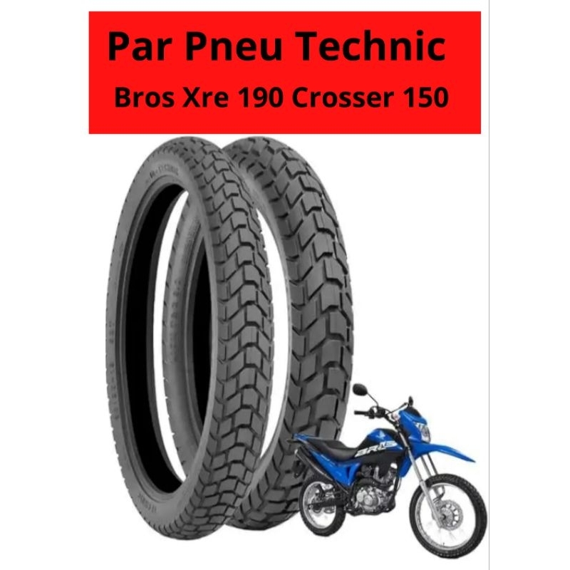 Par Pneu Technic Dianteiro Traseiro Bros 90/90/19 + 110/90/17 T&C C/Camara Bros 125 150 160 Todas XRE 190 Crosser (Top)
