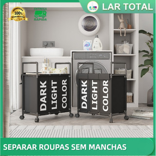 Organizador de Lavanderia Cesto 3 Divisórias com Rodinhas para Separar Roupas e Meias