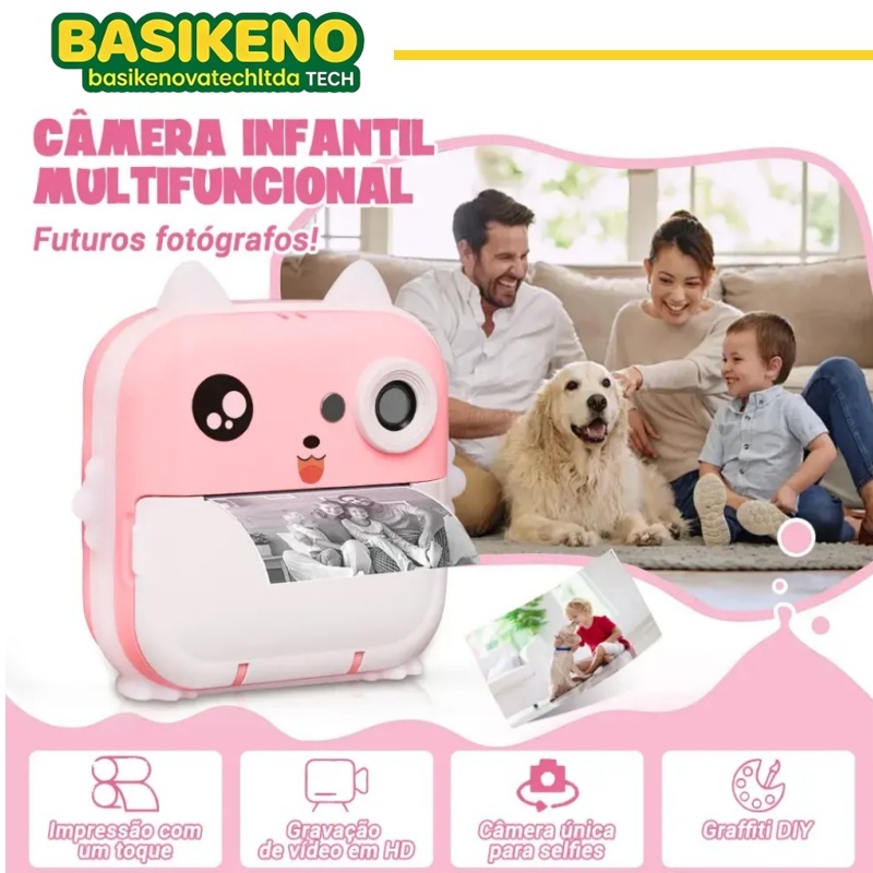 INOVA Câmera Fotográfica Infantil Impressora Instantânea Foto Jogo Cor Câmera Filmadora Divertida Hd Rosa