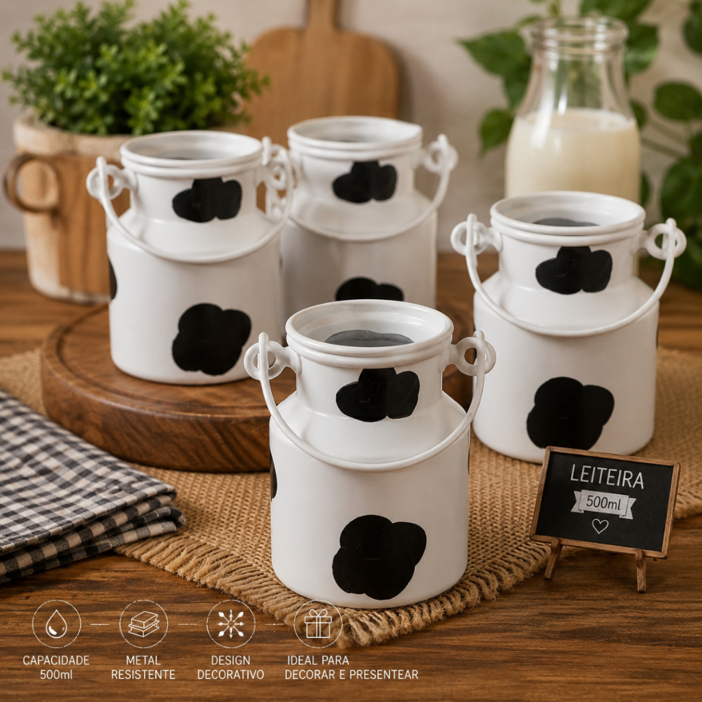 KIT 10 Leiteiras de Alumínio com Mancha Vaca 500ml